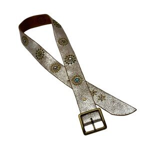 CORDERO neutral metallic leather belt embellished with jewel studs